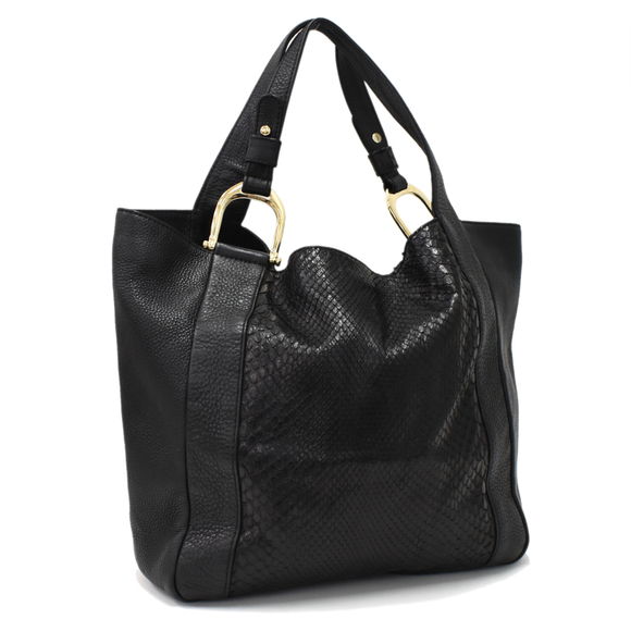 Gucci Python Horsebit Tote Bag Black - Picture 1 of 9